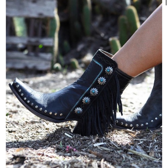 Double D ranch x Old Gringo Black and turquoise fringe cowboy boots - Picture 12 of 12